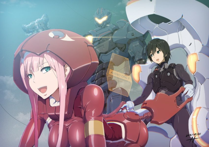 10s 1boy 1girl arm_cannon armor black_hair blue_eyes body_armor bodysuit cannon chest_cannon commentary crossover darling_in_the_franxx directed-energy_weapon dual_vortex_turbine electricity energy energy_cannon energy_weapon gipsy_avenger glowing green_eyes hiro_(darling_in_the_franxx) horns jaeger_(pacific_rim) legendary_pictures long_hair mecha nandz pacific_rim pacific_rim_uprising pan_pacific_defense_corps pink_hair plasma plasma_cannon plasmacaster_2.0 robot season_connection short_hair weapon zero_two_(darling_in_the_franxx)