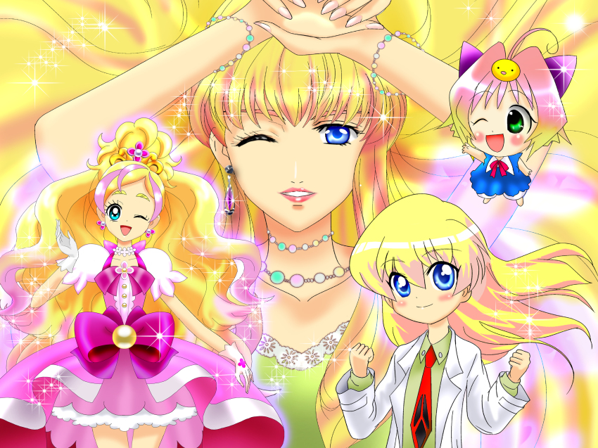 00s commentary_request cure_flora go!_princess_precure haruno_haruka highres luna_rune macross macross_frontier pani_poni_dash! potemayo potemayo_(character) precure rebecca_miyamoto sheryl_nome trait_connection