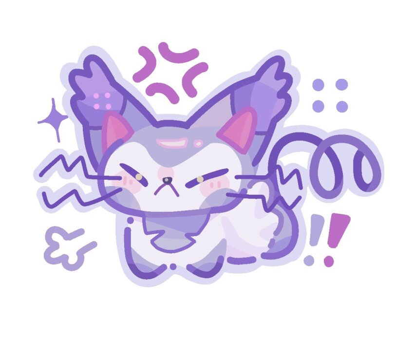 ! !! :&lt; cat closed_eyes closed_mouth curled_tail gen_4_pokemon matoka7 nintendo no_humans pokemon pokemon_(creature) pokemon_focus puff_of_air purugly simple_background solo whiskers white_background