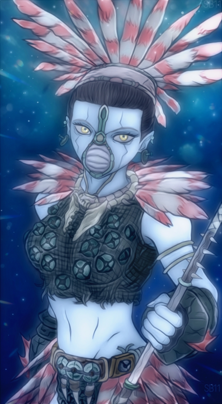 1girl black_panther black_panther:_wakanda_forever black_panther:wakanda_forever blue_skin breasts colored_skin highres marvel marvel_cinematic_universe medium_breasts namora namora_(marvel) panther sheepblack11 tribal underwater wakanda warrior water yellow_eyes