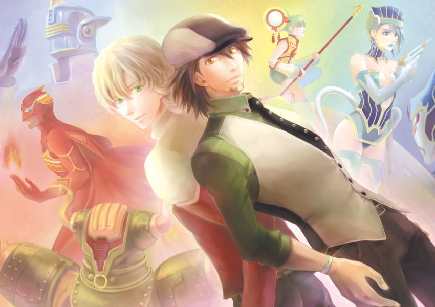 10s 2girls 6+boys antonio_lopez armor barnaby_brooks_jr. blonde_hair blue_rose_(tiger_&amp;_bunny) dragon_kid fire_emblem_(tiger_&amp;_bunny) green_hair helmet huang_baoling ivan_karelin kaburagi_t._kotetsu karina_lyle keith_goodman multiple_boys multiple_girls nathan_seymour origami_cyclone power_armor ranji rock_bison sky_high_(tiger_&amp;_bunny) staff superhero_costume tiger_&amp;_bunny