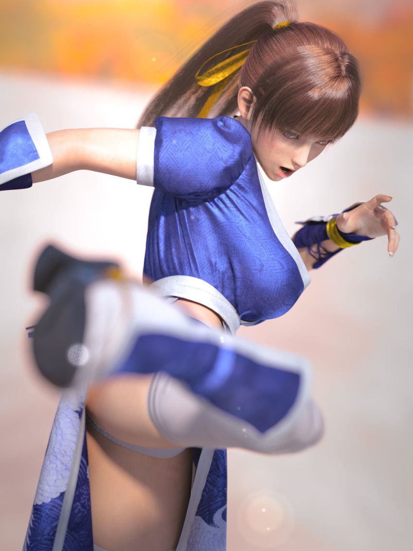 3d brown_eyes brown_hair highres incise_soul japanese_clothes kasumi_(doa) ninja m-rs ninja panties tagme underwear white_panties