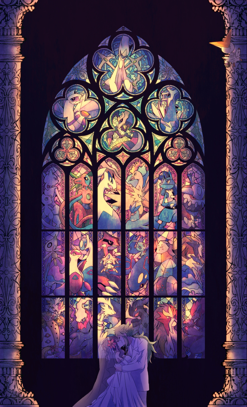 00s 10s 1990s_(style) 1boy 1girl absurdres alternate_costume alternate_hairstyle arceus architecture articuno bad_id bad_pixiv_id bare_shoulders basket blue_eyes blush bridal_veil bride brown_hair celebi church cinquefoil climbing closed_eyes column couple darkrai deoxys deoxys_(normal) dialga dress elbow_gloves entei fangs fleur-de-lis floating flower flying formal_clothes frilled_dress frills gen_1_pokemon gen_2_pokemon gen_3_pokemon gen_4_pokemon gen_5_pokemon giratina giratina_(origin) gloves gothic_architecture green_hair groom groudon hair_bun hair_flower hair_ornament hair_up hand_on_shoulder hands_on_own_hips heatran hetero highres hilda_(pokemon) jewelry jirachi kabocha_torute kiss kyogre latias latios leaning_forward legendary_pokemon long_dress long_hair long_sleeves lucario manaphy md5_mismatch mew_(pokemon) mewtwo moltres multicolored_eyes mythical_pokemon n_(pokemon) necklace nintendo no_headwear palkia pants pillar pokemon pokemon_(anime) pokemon_(creature) pokemon_bw pokemon_dppt pokemon_gsc pokemon_rgby pokemon_rse ponytail quatrefoil_(symbol) raikou rayquaza red_eyes regice regigigas regirock registeel reshiram retro_artstyle revision shaymin shaymin_(land) shaymin_(sky) shirt single_hair_bun skirt sleeveless smile stained_glass suicune trefoil_(symbol) tuxedo veil victini wedding_dress white_dress white_gloves white_shirt window wings yellow_eyes zapdos zekrom zoroark zorua