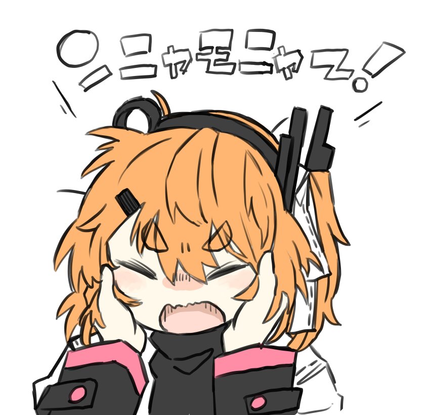 2girls a.i._voice absurdres adachi_rei black_shirt black_sleeves closed_eyes commentary_request facing_viewer furrowed_brow hair_ribbon hands_on_another&#039;s_cheeks hands_on_another&#039;s_face headlamp highres jacket kasane_teto messy_hair multiple_girls one_side_up open_clothes open_jacket open_mouth orange_hair pov pov_hands radio_antenna ribbon shirt shouting simple_background solo_focus subaru_namisaki thick_eyebrows translation_request turtleneck upper_body utau v-shaped_eyebrows white_background white_jacket white_ribbon