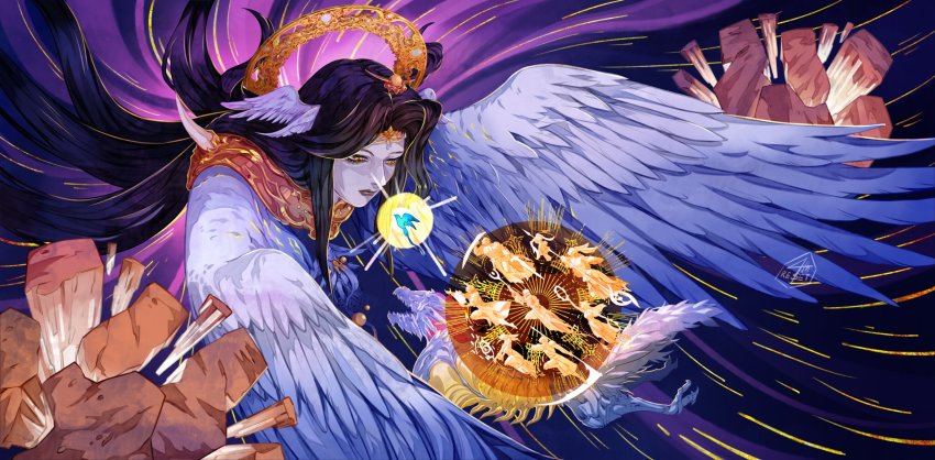 4threset astrologian_(final_fantasy) au_ra aura axe bard_(final_fantasy) battle bow_(weapon) chakram dancer_(final_fantasy) final_fantasy final_fantasy_xiv glowing head_wings highres hyur lalafell long_hair miqo&#039;te multiple_wings paladin_(final_fantasy) reaper_(final_fantasy) shield shinryuu_(final_fantasy) spoilers square_enix staff summoner_(final_fantasy) sword the_endsinger tiara very_long_hair viera warrior_(final_fantasy) warrior_of_light_(ff14) weapon white_mage_(final_fantasy) wings