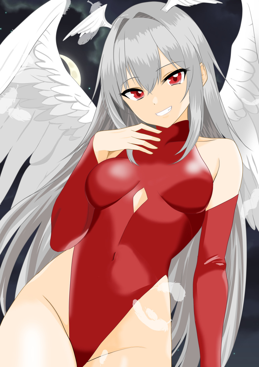 1girl absurdres angel_girl breasts highres leotard medium_breasts red_eyes red_leotard solo ultima_(fft) white_hair wings