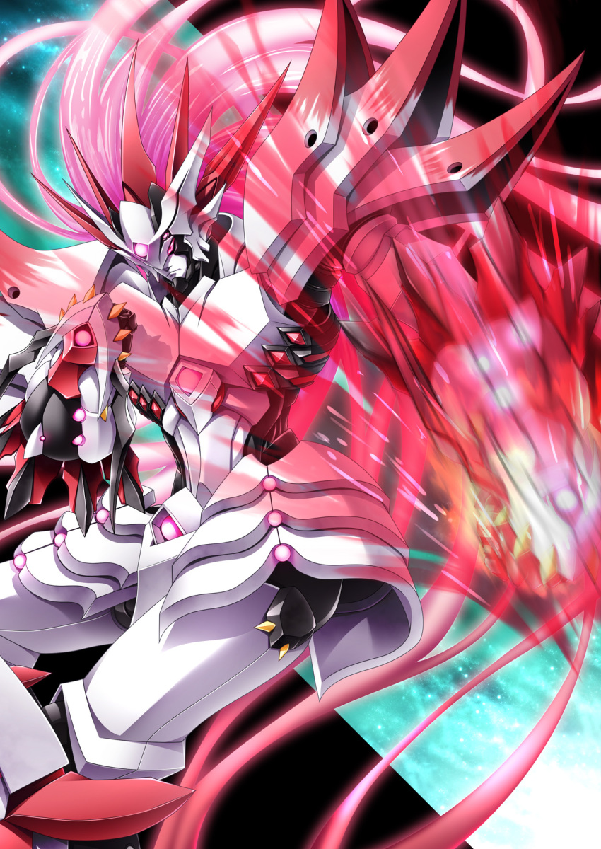 clenched_hands floating_hair highres ialdabaoth long_hair looking_down madai_taipe mecha no_humans pink_eyes red_hair robot science_fiction solo super_robot super_robot_wars super_robot_wars_compact_3 very_long_hair