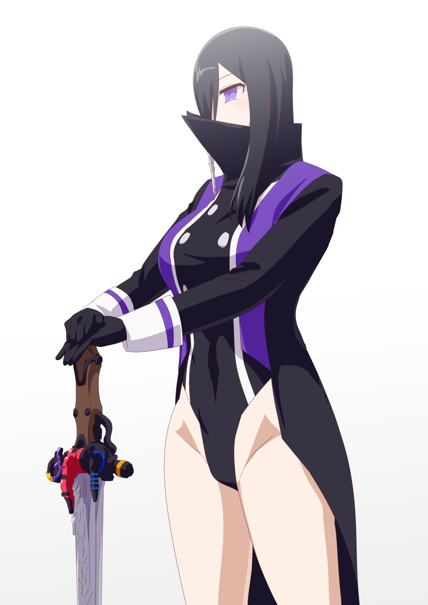 1girl absurdres coat heterochromia highres holding holding_sword holding_weapon kanisuka_rita leotard_coat no_pants ohsama_sentai_king-ohger otokamu super_sentai sword weapon