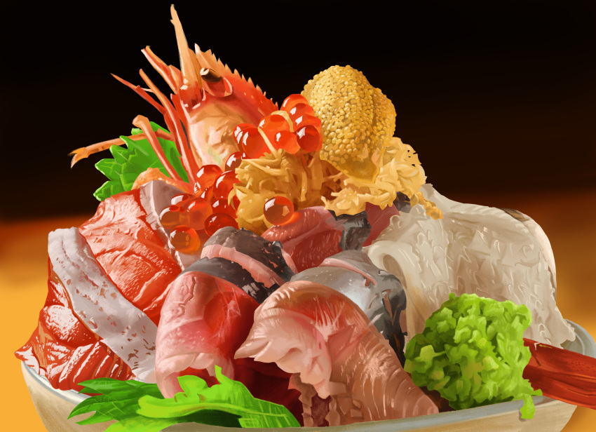 absurdres blurry blurry_background bowl fish_(food) food food_focus highres kaisendon making-of_available no_humans original roe still_life tainosuke