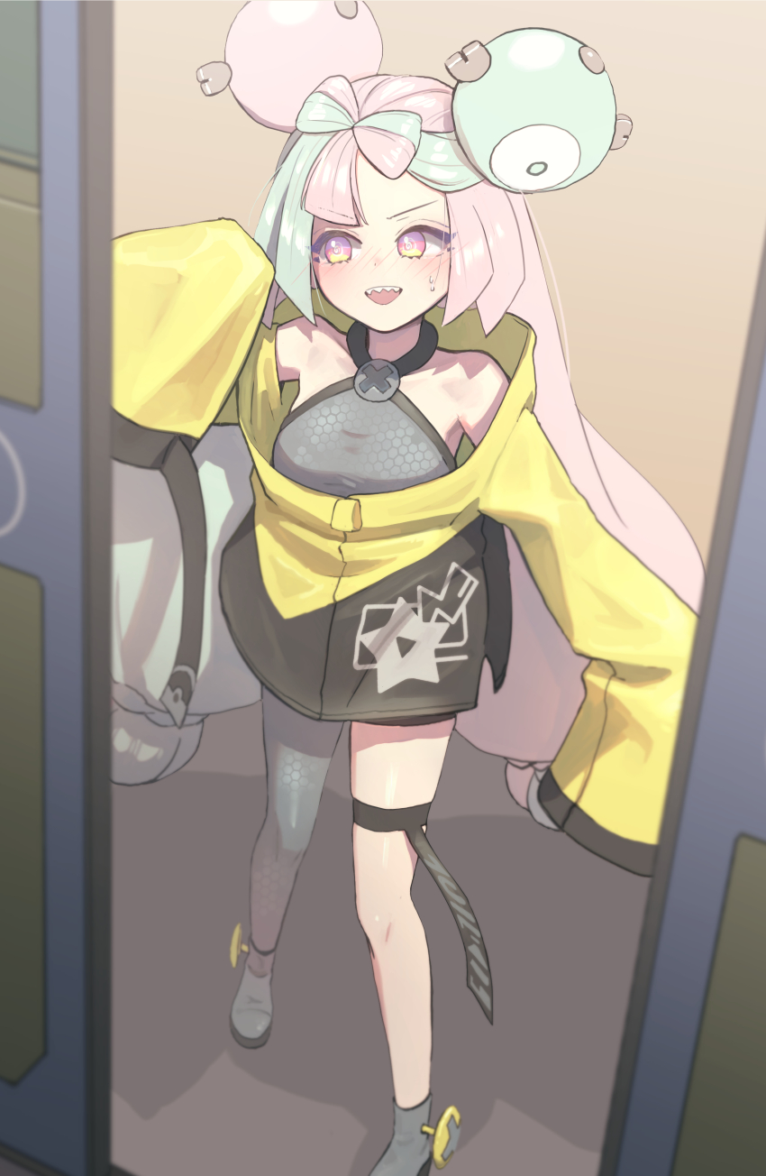 1girl @_@ absurdres aqua_hair highres iono_(pokemon) kabanoki long_hair multicolored_hair nintendo pink_hair pokemon pokemon_sv solo two-tone_hair very_long_hair