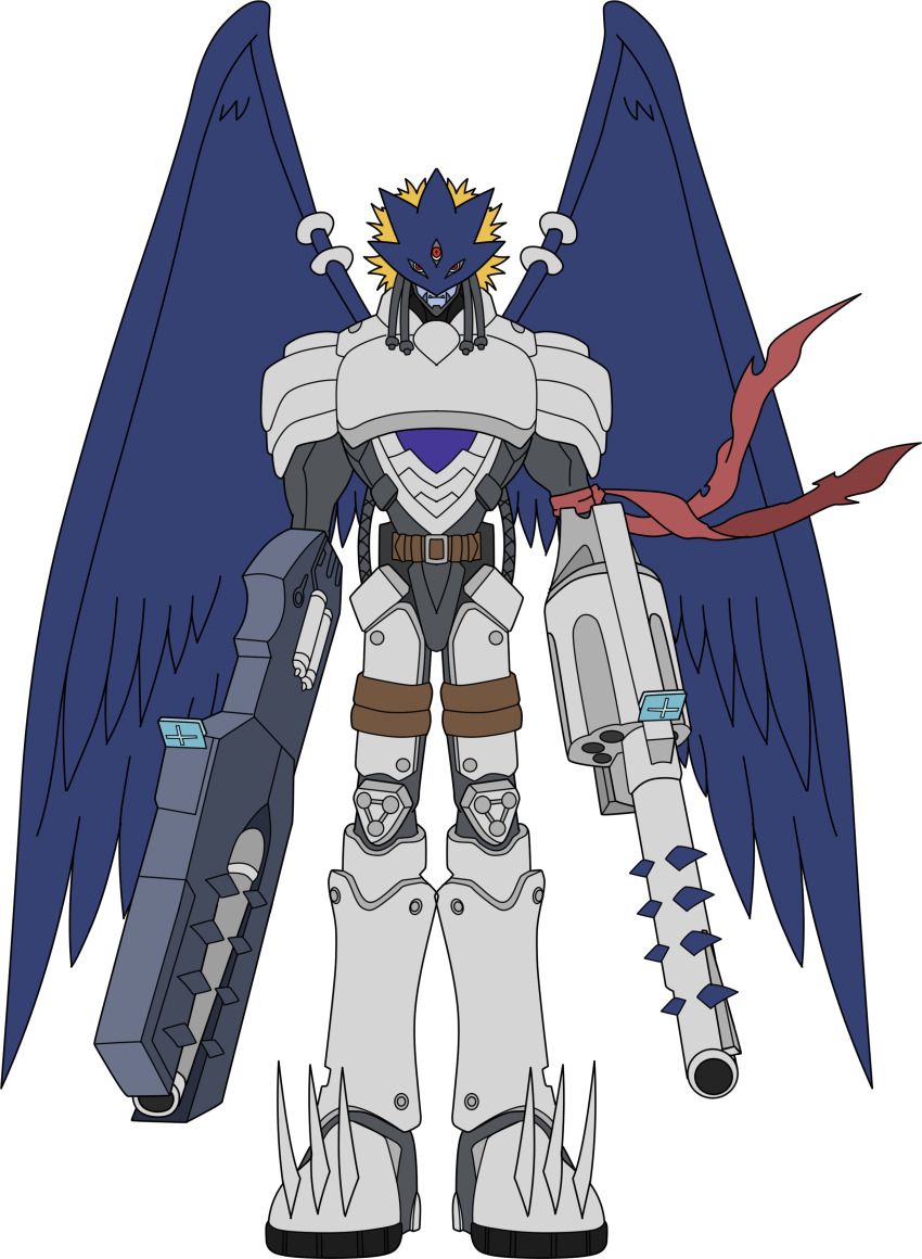 1boy absurdres beelzebumon_(digimon_xros_wars) beelzebumon_+_revolmon digimon digimon_(creature) gun highres male_focus solo transparent_background weapon wings