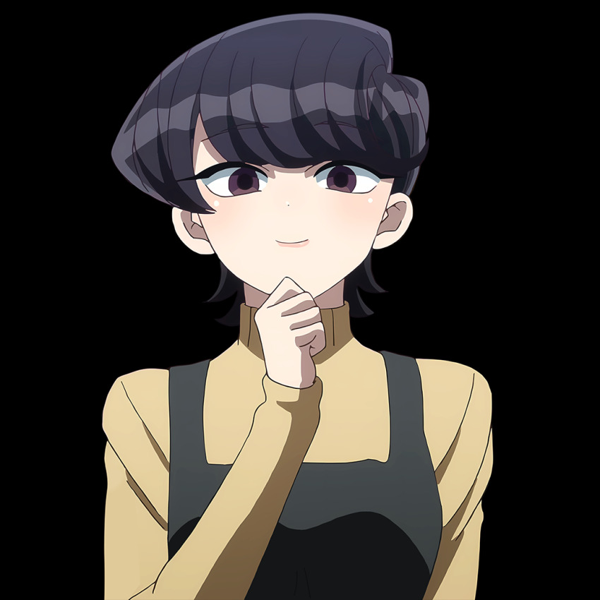 1girl apron black_apron black_hair komi-san_wa_komyushou_desu komi_shouko shirt yellow_shirt