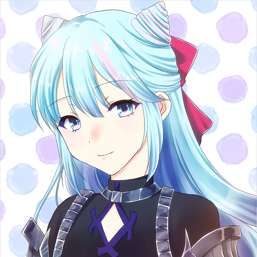 1boy androgynous blue_eyes blue_hair clothing_cutout cone_hair_bun diamond_cutout drill_hair fire_emblem fire_emblem_engage hair_bun hair_horns highres long_hair looking_at_viewer male_focus nintendo pink_hair rosado_(fire_emblem) solo trap upper_body wineryder823