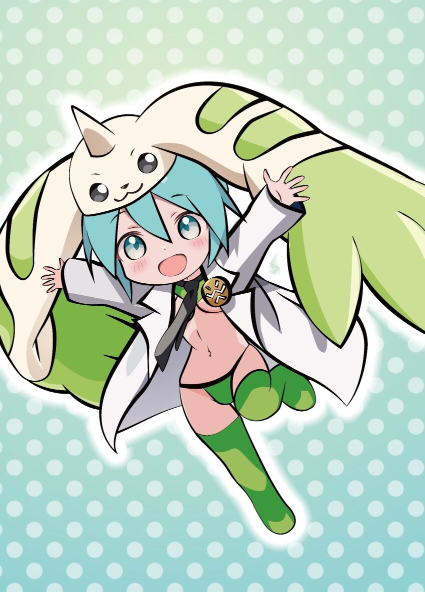 1girl blue_eyes blue_hair coat cosplay digimon female_focus happy hatsune_miku highres long_hair necktie smile solo terriermon_assistant terriermon_assistant_(cosplay) vocaloid