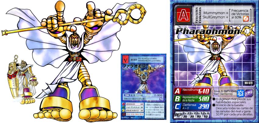 armor cape digimon digimon_(creature) digimon_card_game highres pharaohmon red_eyes solo