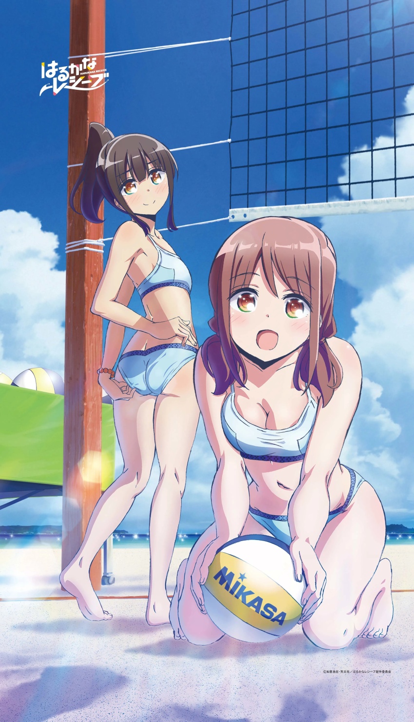 2girls ass ball bikini butt_crack harukana_receive higa_kanata multiple_girls ocean oozora_haruka_(harukana_receive) swimsuit tagme volleyball_(object)