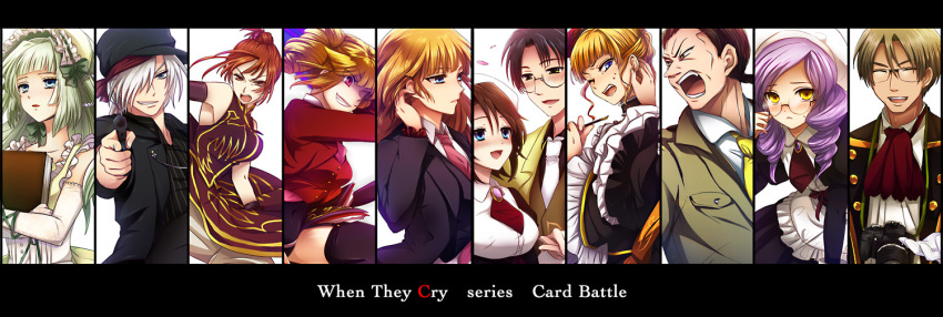 07th_expansion amakusa_juuza beatrice_(umineko) beelzebub_(umineko) blonde_hair clair_vaux_bernardus dlanor_a._knox everyone grey_hair higurashi_no_naku_koro_ni long_hair long_image no_naku_koro_ni_(series) okonogi_tetsurou shannon_(umineko) stakes_of_purgatory tomitake_jirou umineko_no_naku_koro_ni ushiromiya_eva ushiromiya_george white_hair wide_image yu_lulu_(uka)