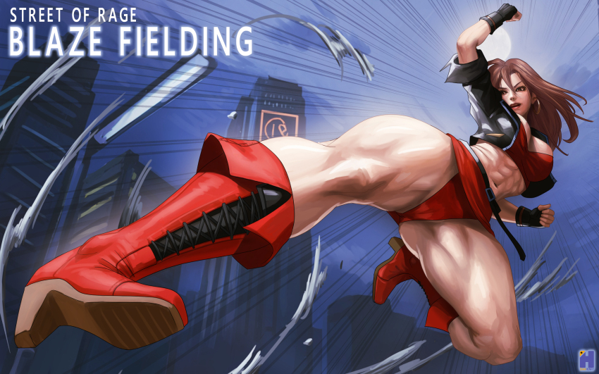 1girl blaze_fielding breasts highres kicking large_breasts long_hair streets_of_rage