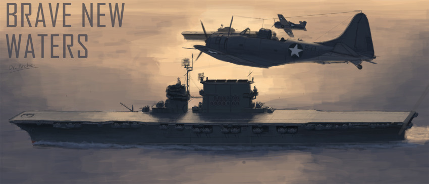 absurdres aircraft aircraft_carrier airplane antenna_mast artist_name dr-arche english_text f4f_wildcat flight_deck highres historical_event military military_vehicle mixed-language_commentary navy no_humans ocean original propeller propeller_fighter roundel sbd_dauntless ship star_(symbol) united_states_navy uss_enterprise_(cv-6) uss_saratoga_(cv-3) vehicle_focus warship water watercraft world_war_ii