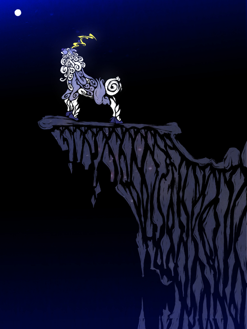 absurdres animal_focus antlers cliff from_side full_body full_moon highres horns looking_up moon night nintendo no_humans pokemon pokemon_(creature) pokemon_focus sateetu solo wyrdeer
