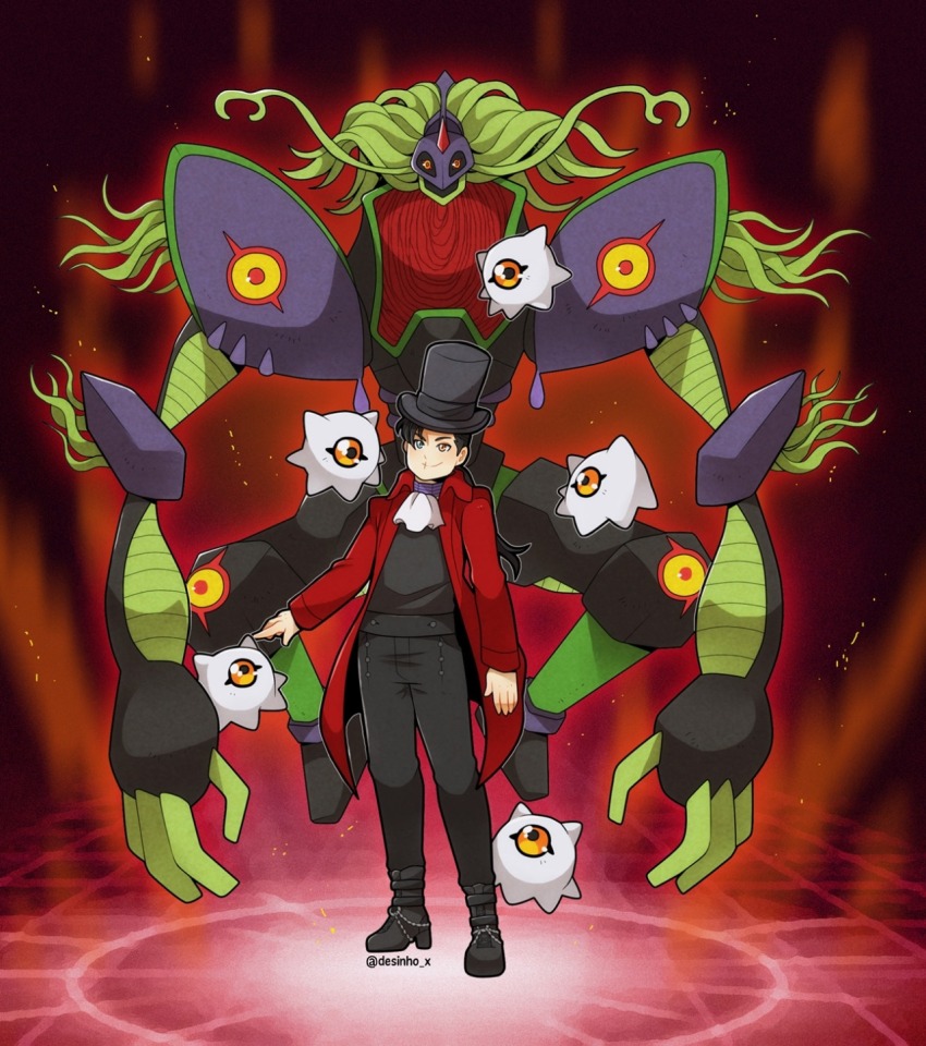 algomon algomon_ultimate digimon digimon_(creature) hat highres kuramon looking_at_viewer one-eyed original smile tentacles