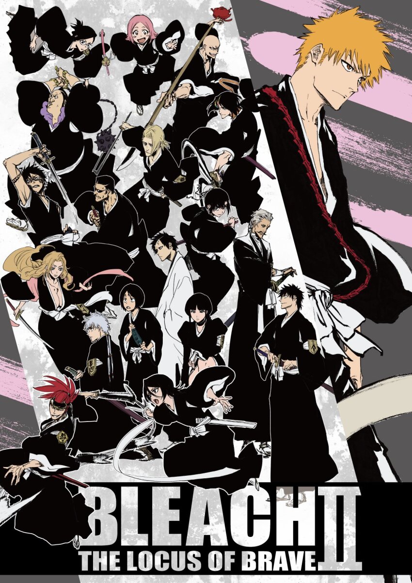 6+boys 6+girls abarai_renji akon ayasegawa_yumichika black_hair bleach blonde_hair blue_eyes breasts cleavage glasses grey_hair highres hinamori_momo hisagi_shuuhei holding holding_sword holding_weapon iba_tetsuzaemon ise_nanao kira_izuru kotetsu_isane kuchiki_rukia kurosaki_ichigo kurotsuchi_nemu kusajishi_yachiru large_breasts long_hair madarame_ikkaku matsumoto_rangiku multiple_boys multiple_girls omaeda_marechiyo orange_hair pink_hair red_hair sasakibe_choujirou sheath shiba_kaien shihakusho source_request sword weapon yamada_hanatarou zanpakutou