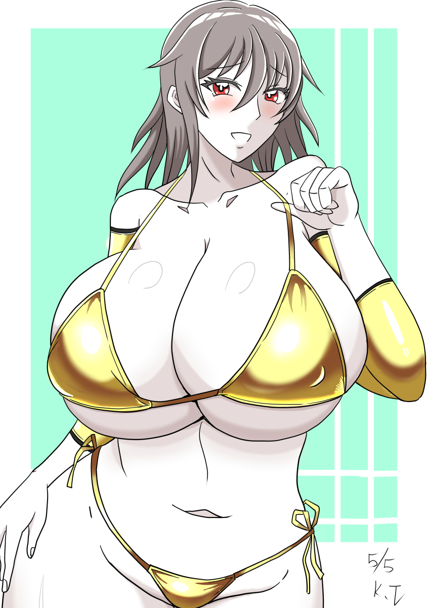 1girl absurdres bikini blush breasts gigantic_breasts highres katooth mizuki_shiranui swimsuit taimanin_(series) taimanin_yukikaze