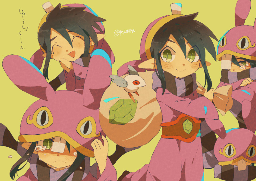 1boy animal_hood back bag blush commentary_request hat hood jewelry looking_at_viewer male_focus nintendo pointy_ears purple_hair purple_sweater rabbit_hood ravio rupee_(zelda) sheerow solo sweater the_legend_of_zelda the_legend_of_zelda:_a_link_between_worlds tokuura tunic