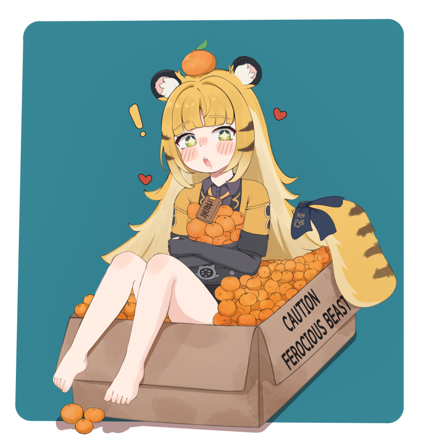 1girl absurdres animal_ear_fluff animal_ears blonde_hair blur_censor censored covered_groin green_eyes heartbee high-waist_shorts highres jacket ju_fufu long_hair looking_at_viewer orange_fur purring shorts smile solo striped_fur striped_hair tail tail_ornament tiger_ears tiger_girl tiger_tail zenless_zone_zero