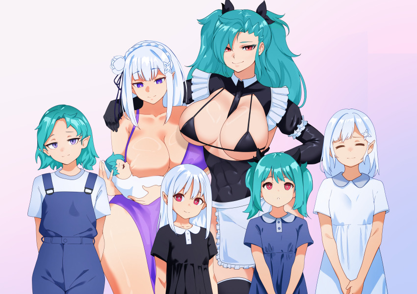 1futa 6+girls abs absurdres after_vaginal aftersex akeno(itsnafulol) apron baby between_breasts bikini blue_hair breast_sucking breastfeeding breasts elf emilia_(re:zero) family flower futa_with_female futanari hair_between_eyes hair_flower hair_ornament hair_over_one_eye hair_ribbon happy highres huge_breasts implied_futanari interracial interspecies large_breasts long_hair maid maid_apron maid_bikini maid_headdress mother_and_daughter multiple_girls necktie pink_eyes pointy_ears purple_eyes re:zero_kara_hajimeru_isekai_seikatsu ribbon smirk someone_(someone199912) swimsuit thick_thighs thighhighs thighs twintails unconventional_maid white_hair wide_hips wife_and_wife yuri