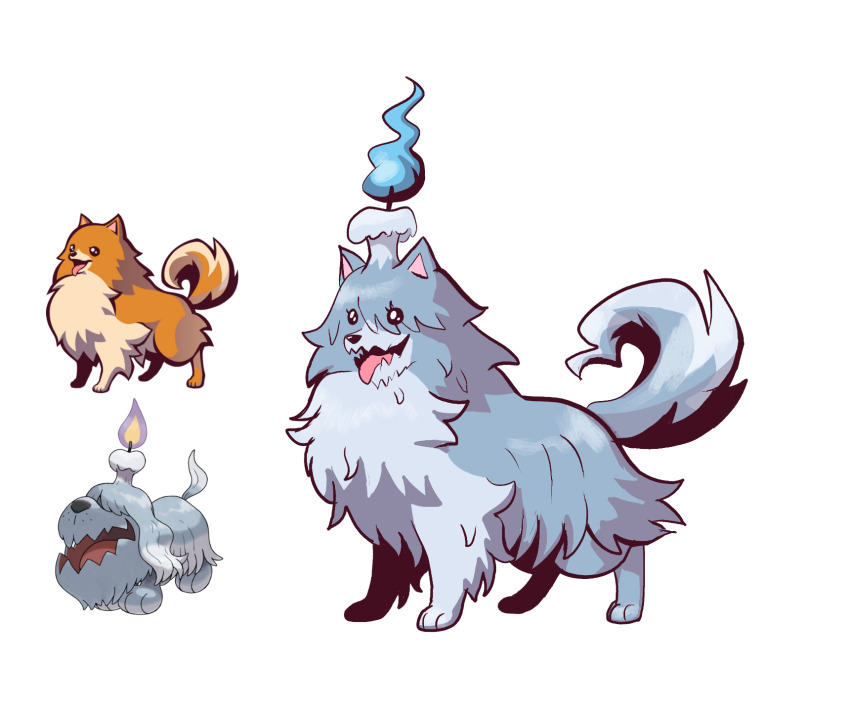 blue_fire dog fire fusion ghost_trick greavard highres missile_(ghost_trick) nintendo no_humans open_mouth pokemon pokemon_(creature) reference_inset simple_background solo white_background