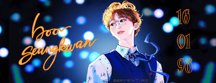 1boy artist_name artist_name_(singer) black_vest blue_necktie brown_hair commentary_request dated glasses happy_birthday highres k-pop looking_to_the_side male_focus mole neck_ribbon necktie parted_lips real_life ribbon serpentire seungkwan seventeen_(group) shirt short_hair solo upper_body vest white_shirt