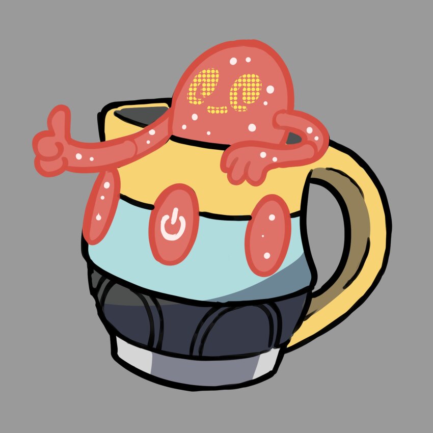 absurdres commentary english_commentary fakemon full_body gen_8_pokemon grey_background highres nintendo no_humans non-humanoid_robot original pitcher_(container) pokemon pokemon_(creature) pokemon_focus polteageist power_symbol rgreywind robot simple_background solo thumbs_up