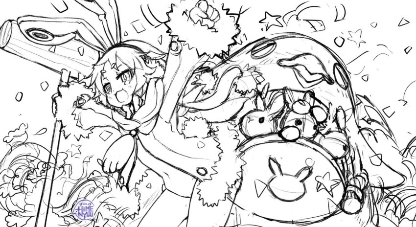 1girl :3 animal animal_ears animal_focus artist_name bat_wings bird bow bowtie chinese_zodiac clenched_hand closed_eyes coat confetti covered_navel demon_wings disgaea earmuffs fur-trimmed_jacket fur-trimmed_sleeves fur_trim heart hikimayu himenyuu jacket kine leotard long_sleeves makai_senki_disgaea_5 mallet mini_wings new_year open_mouth pantyhose peg_leg penguin playboy_bunny pouch prinny rabbit rabbit_earmuffs rabbit_ears rabbit_girl rabbit_tail rabbits_foot rope_belt scarf short_eyebrows short_hair sketch smile streamers tail thick_eyebrows usalia_(disgaea) wings x_mouth year_of_the_rabbit