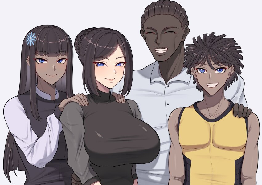 2boys 2girls absurdres band-width brother_and_sister dark-skinned_female dark-skinned_male dark_skin family father_and_child father_and_daughter father_and_son hetero highres husband_and_wife interracial mature_female mother_and_child mother_and_daughter mother_and_son multiple_boys multiple_girls original parent_and_child short_hair siblings twins very_dark_skin