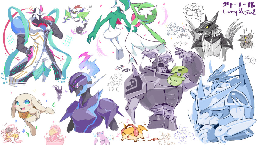 angewomon armor cerberumon_werewolf_mode ceresmon ceresmon_medium ceruledge chaosdukemon chaosdukemon_(cosplay) chaosmon coronamon cosplay craniummon digimon digimon_(creature) dog duftmon food gallade gardevoir gen_1_pokemon gen_3_pokemon gen_4_pokemon headphones highres holy_ring leafmon legendary_pokemon lunamon meat mew_(pokemon) mythical_pokemon ninja nintendo patamon pikmin_(series) plotmon pokemon pokemon_(creature) purple_pikmin ravmon ravmon_burst_mode shurimon ulforcev-dramon
