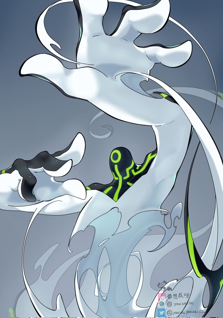 artist_logo artist_name ben_10 black_skin colored_skin corrupted_twitter_file dissolving green_eyes green_skin hands_up highres logo multicolored_skin no_humans twitter twitter_logo upgrade_(ben_10) white_skin youzaiyouzai112