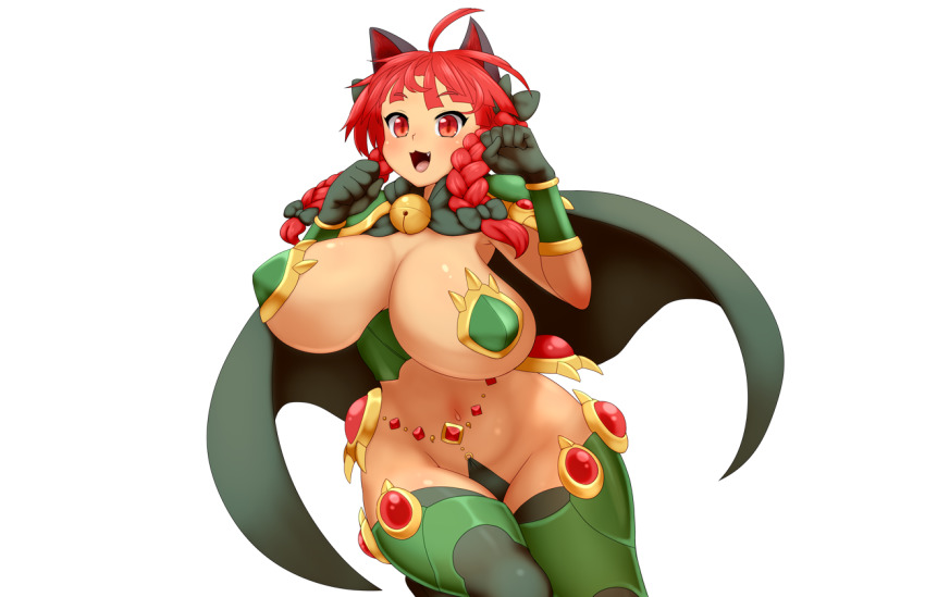 1girl animal_ears bell bouncing_breasts braid breasts cape cat_ears d.koutya fang kaenbyou_rin large_breasts neck_bell pasties paw_pose red_eyes red_hair reverse_bikini_armor reverse_outfit smile solo tagme touhou twin_braids