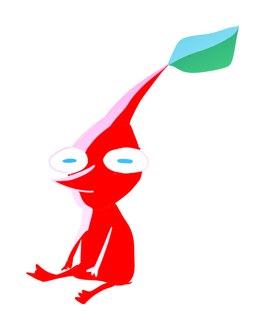 absurdres blue_eyes colored_lineart colored_skin commentary_request creature creature_focus full_body highres iat-418 leaf looking_ahead nintendo no_humans no_mouth pikmin_(creature) pikmin_(series) pointy_nose red_pikmin red_skin simple_background sitting solo white_background