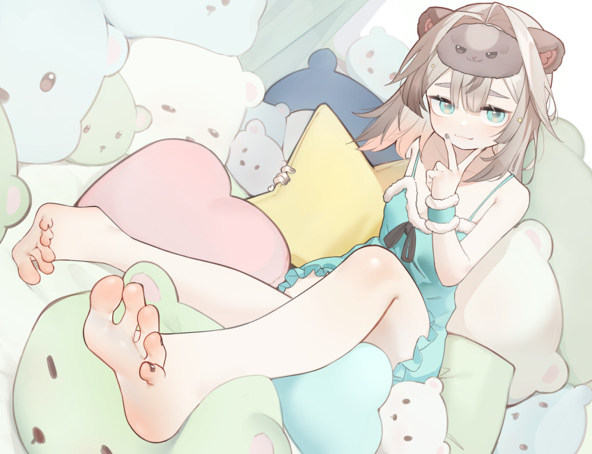 1girl animal_ears barefoot blue_eyes feet highres light_smile long_hair looking_at_viewer pero_(peroneko0510) soles toes