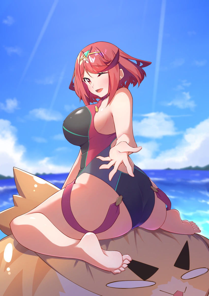 1girl breasts highres large_breasts official_alternate_costume osora_(judithandlilith) pyra_(pro_swimmer)_(xenoblade) pyra_(xenoblade) red_eyes red_hair xenoblade_chronicles_(series) xenoblade_chronicles_2