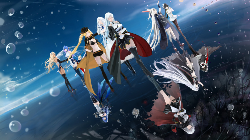 6+girls absurdres ahoge aiguillette anchor_symbol animal_ears ankle_boots arm_behind_back arm_up asymmetrical_legwear ayanami_(azur_lane) azur_lane back backless_dress backless_outfit bare_shoulders belt bikini bikini_top_only black_belt black_bikini black_cape black_cloak black_coat black_footwear black_gloves black_hair black_headwear black_necktie black_panties black_pantyhose black_shirt black_shorts black_skirt black_sleeves black_thighhighs blonde_hair blue_dress blue_eyes blue_hair blue_ribbon blue_sailor_collar blue_shirt blue_skirt blue_thighhighs boots bow breasts brooklyn_(azur_lane) brown_eyes cape cleavage cloak closed_eyes closed_mouth clothing_cutout coat code_g_(azur_lane) collared_shirt commentary cowboy_hat crop_top cropped_shirt crossed_legs crying dark-skinned_female dark_skin detached_sleeves different_reflection dress dutch_angle elbow_gloves ember_(azur_lane) english_commentary enterprise_(azur_lane) fingerless_gloves full_body garter_straps gloves gold_trim green_eyes grey_eyes hair_between_eyes hair_bow hair_flaps hair_intakes hair_ornament hair_over_one_eye hair_ribbon hand_on_own_hip hand_up handshake hat headband headgear helena_(azur_lane) helena_(meta)_(azur_lane) helena_(retrofit)_(azur_lane) high_heels high_ponytail highres hiryuu_(azur_lane) hiryuu_(meta)_(azur_lane) hiryuu_(retrofit)_(azur_lane) holding holding_unworn_clothes holding_unworn_hat hornet_(azur_lane) hornet_ii_(azur_lane) jacket japanese_clothes kikumon knee_boots large_breasts long_hair long_sleeves looking_at_another medium_breasts midriff military_hat military_uniform miniskirt multicolored_hair multiple_girls navel necktie ocean off_shoulder open_clothes open_coat open_mouth open_shirt panties pantyhose parted_bangs parted_lips peaked_cap pleated_skirt ponytail purple_eyes purple_hair rabbit_ears red_eyes reflection retrofit_(azur_lane) ribbon rudder_footwear sailor_collar scarfpen01 shirt shoes short_shorts short_sleeves shorts side_cutout side_slit sidelocks single_thighhigh skirt sleeveless sleeveless_shirt smile socks standing stomach striped_ribbon swept_bangs swimsuit takao_(azur_lane) teeth thighband_pantyhose thighhighs toeless_footwear torn_clothes torn_thighhighs twintails two-tone_dress two-tone_hair underboob_cutout underbust underwear unworn_hat unworn_headwear very_long_hair watson_cross wavy_hair white_bow white_dress white_hair white_headwear white_jacket white_shirt white_skirt white_sleeves wisdom_cube_(azur_lane) yellow_belt yorktown_(azur_lane) yorktown_ii_(azur_lane)
