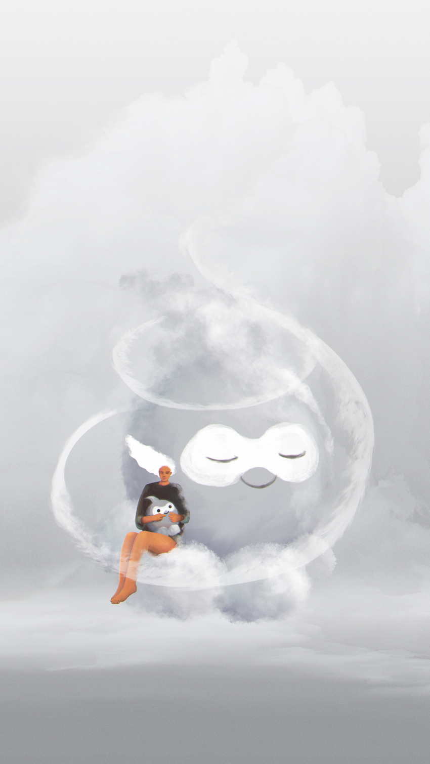 1girl 2others absurdres animal castform character_request closed_eyes dark-skinned_female dark_skin full_body gen_3_pokemon hair_flowing_over highres holding holding_animal multiple_others nintendo non-web_source pokemon sitting size_difference smile white_hair