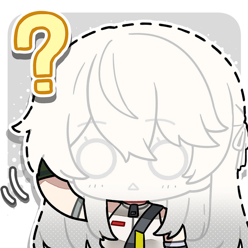 1girl :o ? artist_request chibi chibi_only chinese_commentary dotted_line girls&#039;_frontline girls&#039;_frontline_2:_exilium highres lainie_(girls&#039;_frontline_2) o_o official_art scratching_head second-party_source solo ump40_(girls&#039;_frontline)