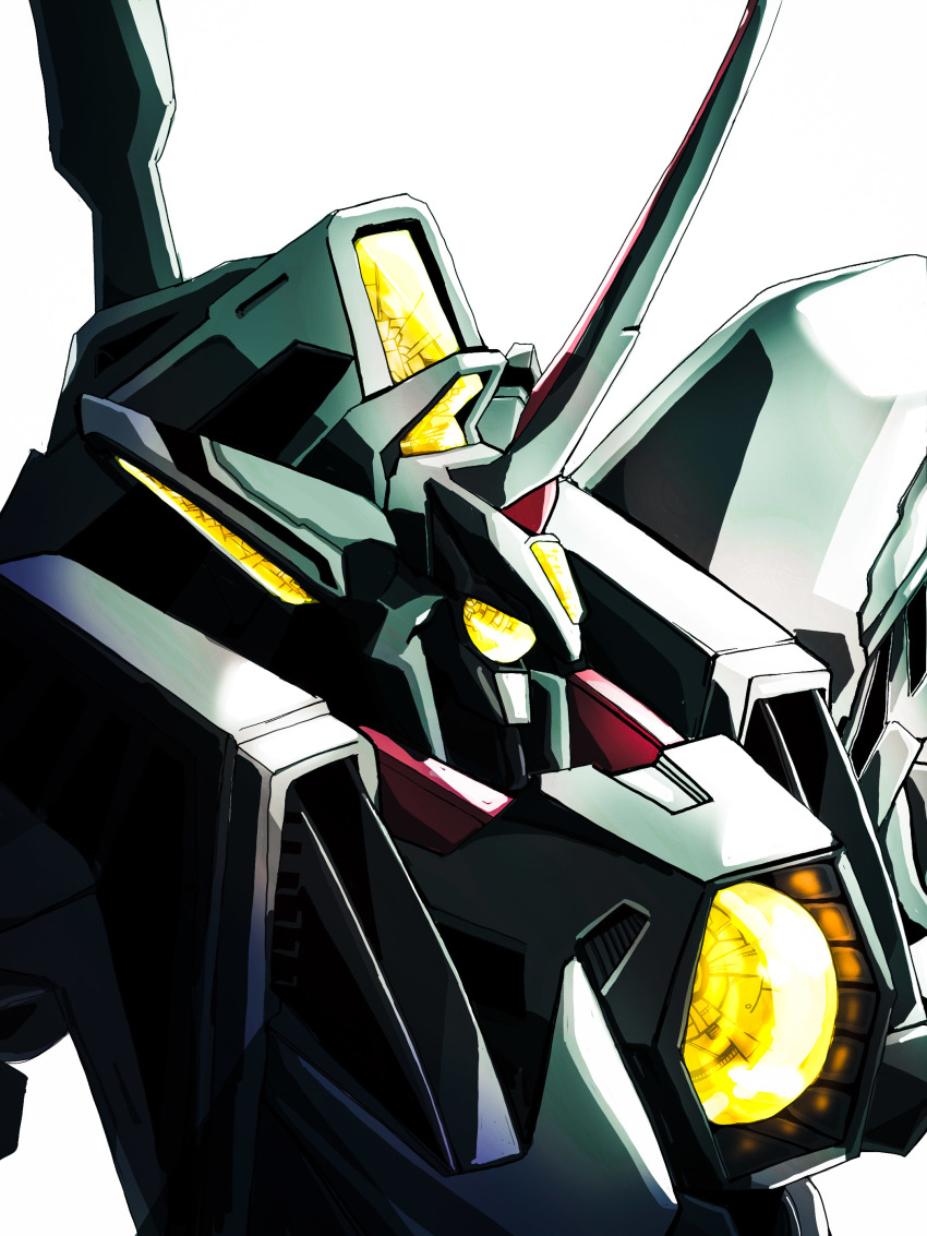 absurdres hades_project_zeorymer highres horns looking_ahead mecha naru_(sandanme) no_humans one-eyed robot single_horn solo super_robot upper_body white_background yellow_eyes zeorymer