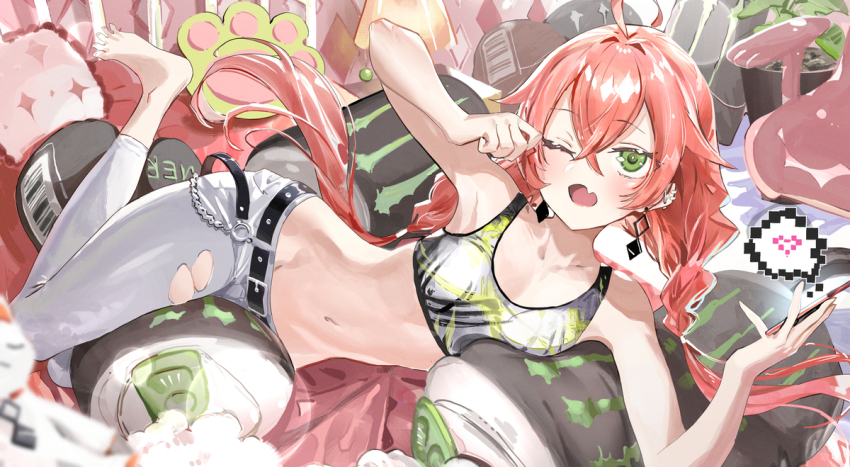 1girl midriff navel nijisanji pants ryoma_(rym_369) shishido_akari tagme virtual_youtuber