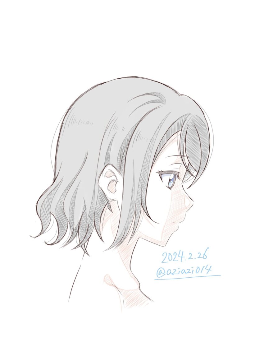 1girl aziazi014 bare_shoulders blue_eyes brown_hair collarbone highres love_live! love_live!_sunshine!! short_hair simple_background smile solo upper_body watanabe_you wavy_hair white_background