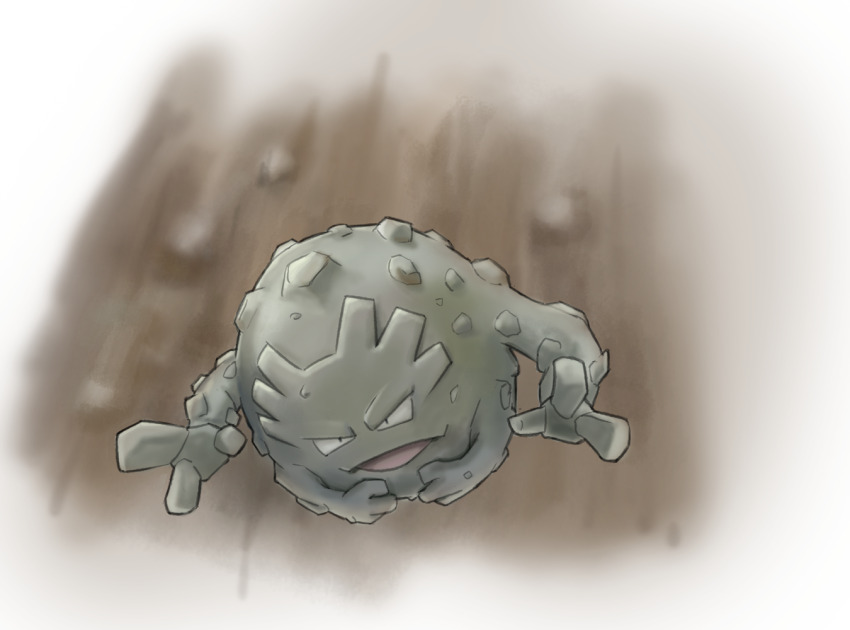 black_eyes blurry blurry_background commentary_request full_body furrowed_brow gen_1_pokemon graveler nintendo no_humans open_mouth pokemon pokemon_(creature) pokemon_focus solo spread_fingers suzuki_(pixiv_9092094)