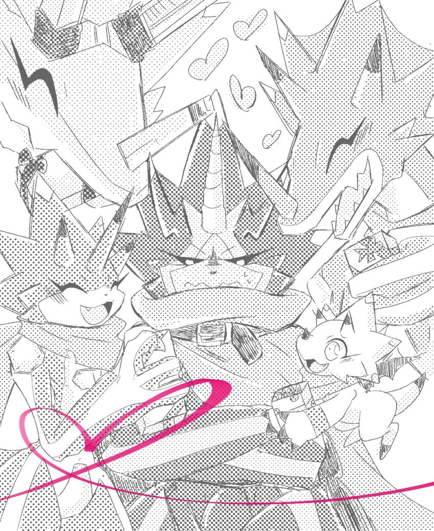 betelgammamon black_sclera colored_sclera digimon dinosaur_boy gammamon gulusgammamon heart highres horns kausgammamon open_mouth tail triceratops wezengammamon