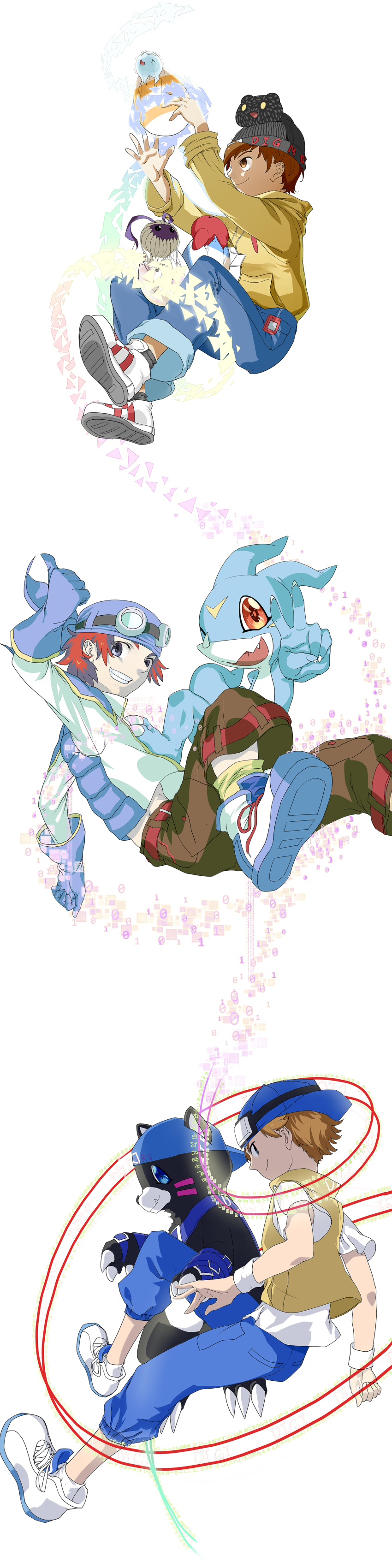 absurdres akira_(digimon_world_2) atsushi_(digimon_world_3) bearmon belt botamon claws digimon digimon_(creature) digimon_world digimon_world_2 digimon_world_3 digitama egg goggles goggles_on_head hat highres mameo_(digimon) poyomon punimon v-mon yuramon
